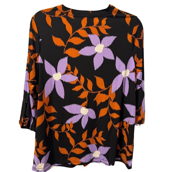 Carolyn Taylor Blouse Sz 1X Floral Blouse 3/4 Sleeve Blouse Top - Picture 10 of 12